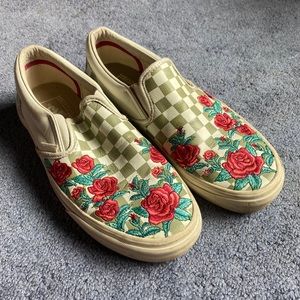 Rose Embroidered Checkered Vans
